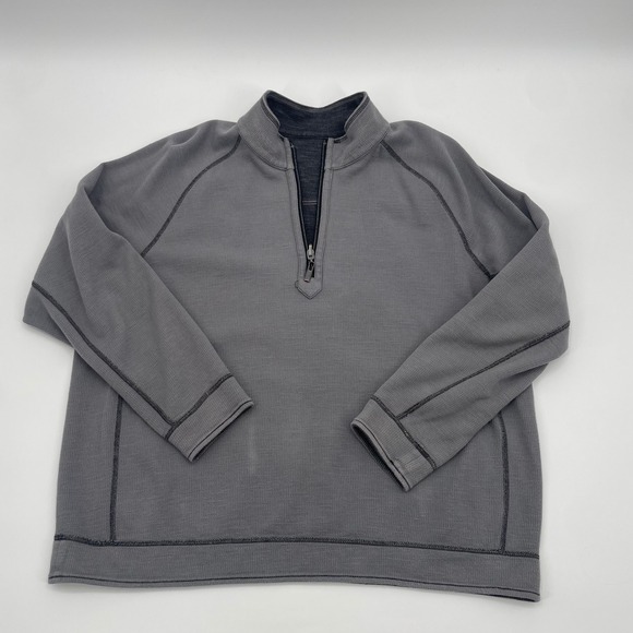 Tommy Bahama Mens XL Charcoal Gray/Gray Reversible Quarter Zip Pullover Sweater - Picture 7 of 10
